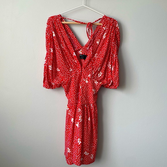 ASOS DESIGN FLOWY FLORAL LOW BACK MINI DRESS WITH RUCHED SLEEVES Size 6 - Picture 4 of 11